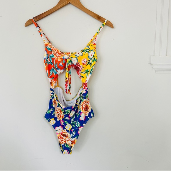 Urban Outfitters Out from Under Bright Floral One Piece Cut Out Swimsuit - Picture 2 of 8
